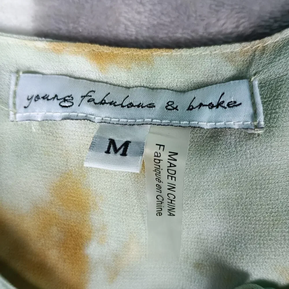 Young Fabulous & Broke Dress Medium Tie Dye Semi Sheer Boho Bell Sleeve - Picture 6 of 7